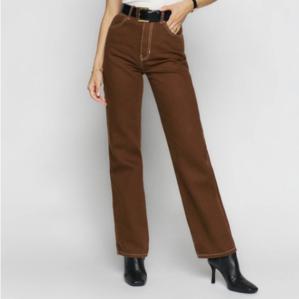 Reformation Brown High Rise Straight Leg Jeans
